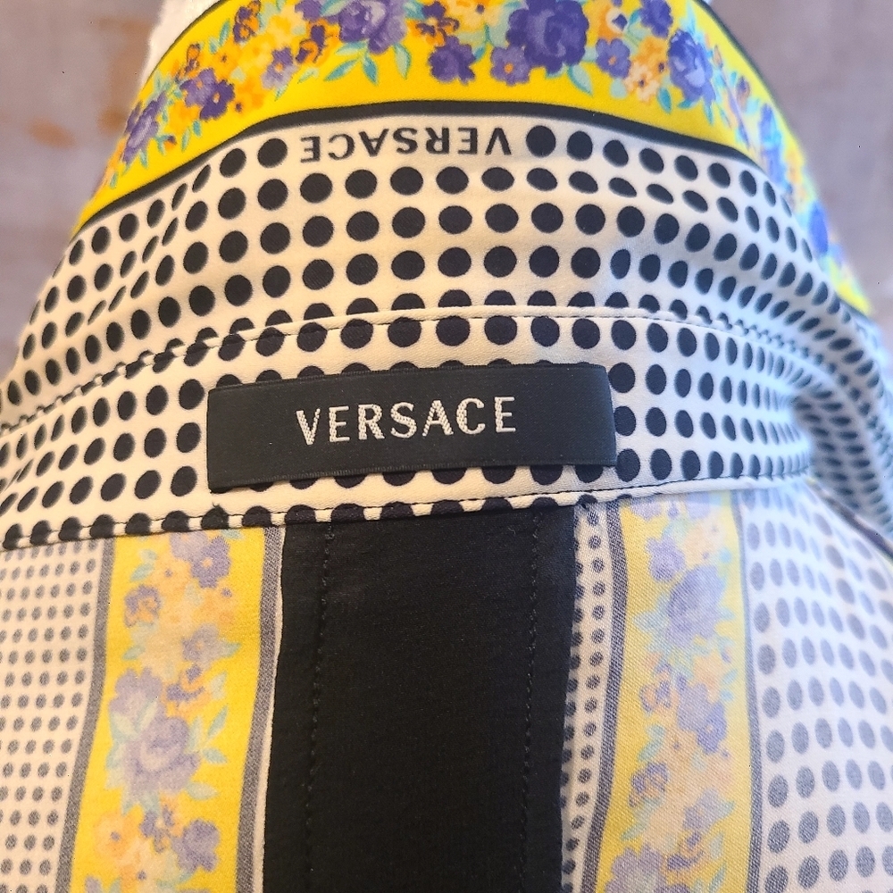 Versace Yellow and Black And White Pok A Dot Sleeveless Shirt 44 EU/US M - Picture 10 of 11